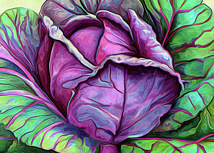 Purple Cabbage Greeting Card featuring the digital art Purple Cabbage 5a by Cathy Anderson