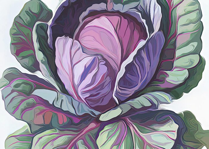 Purple Cabbage Greeting Card featuring the digital art Purple Cabbage painting by Cathy Anderson