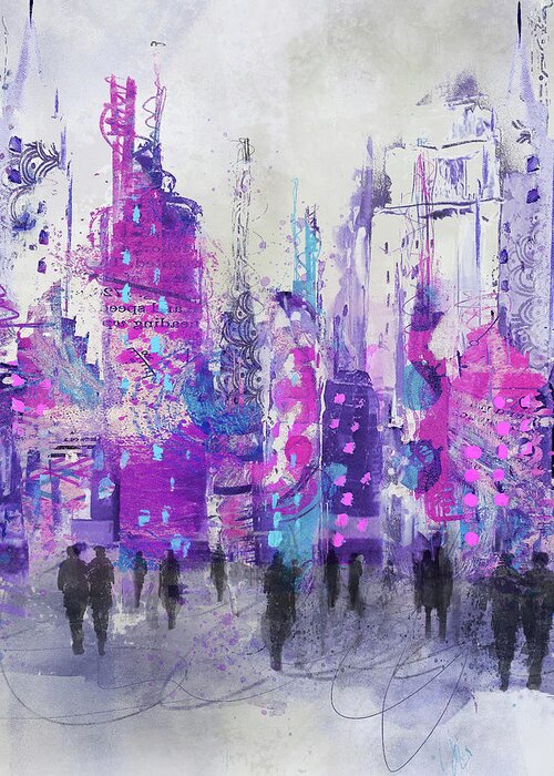 City Greeting Card featuring the digital art Purple Crazy Town by Barbara Mierau-Klein