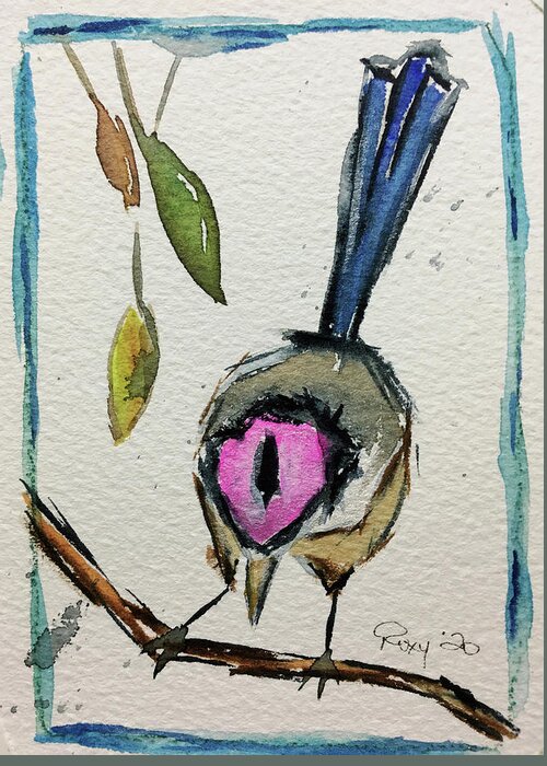 Grand Tit Greeting Card featuring the painting Purple Crowned Fairy Wren by Roxy Rich