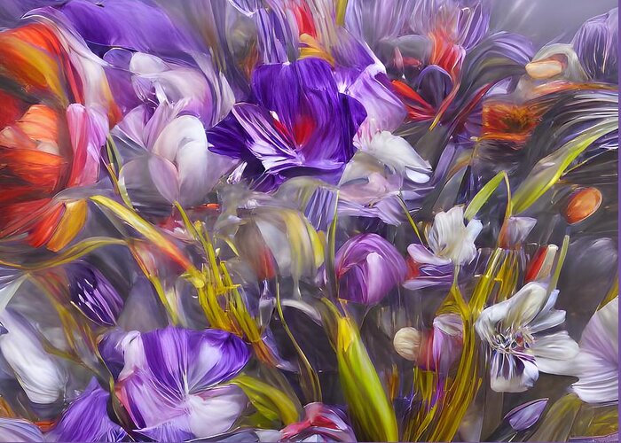 Abstract Greeting Card featuring the digital art Purple Flowers by Beverly Read