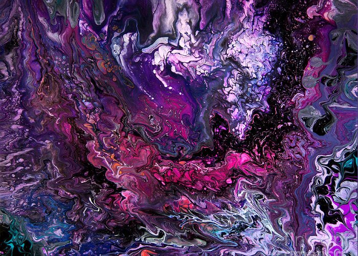 Space Celestial Purple Fantastic Greeting Card featuring the painting Purple Galaxy View 7668 by Priscilla Batzell Expressionist Art Studio Gallery