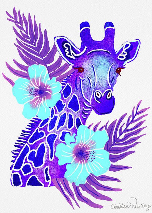 Purple Greeting Card featuring the painting Purple Giraffe Tropical Jungle Safari by Christina Wedberg