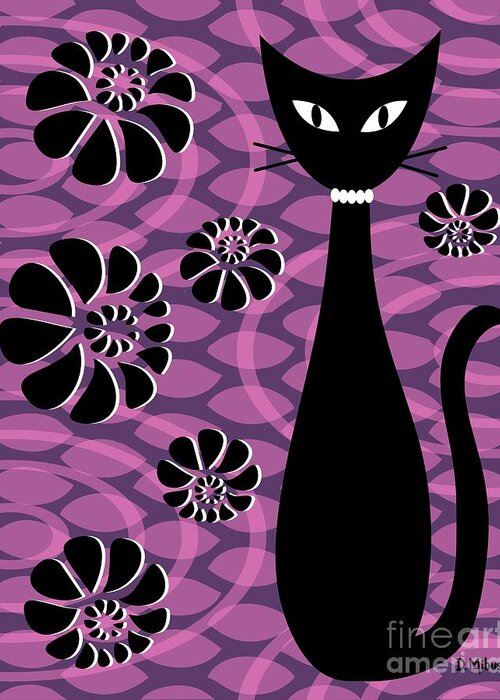 Abstract Cat Greeting Card featuring the digital art Purple Pink Mod Cat 2 by Donna Mibus