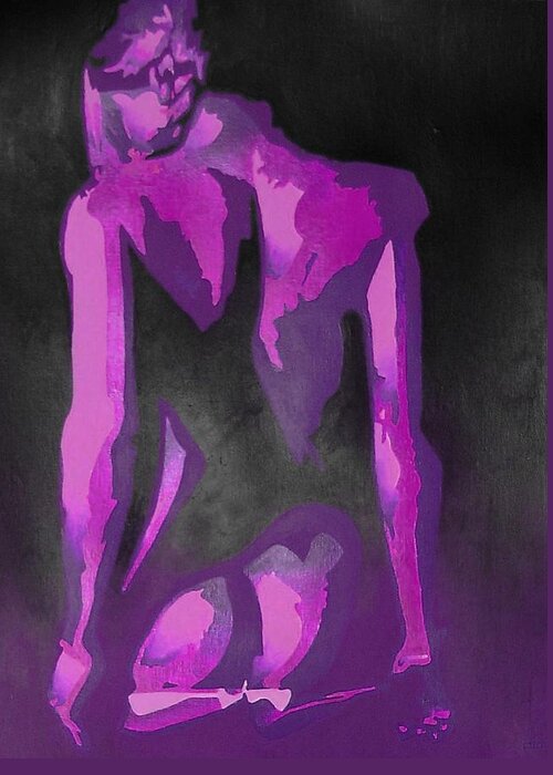 Nudes Greeting Card featuring the painting Purple Plaits and Panties by Taiche Acrylic Art
