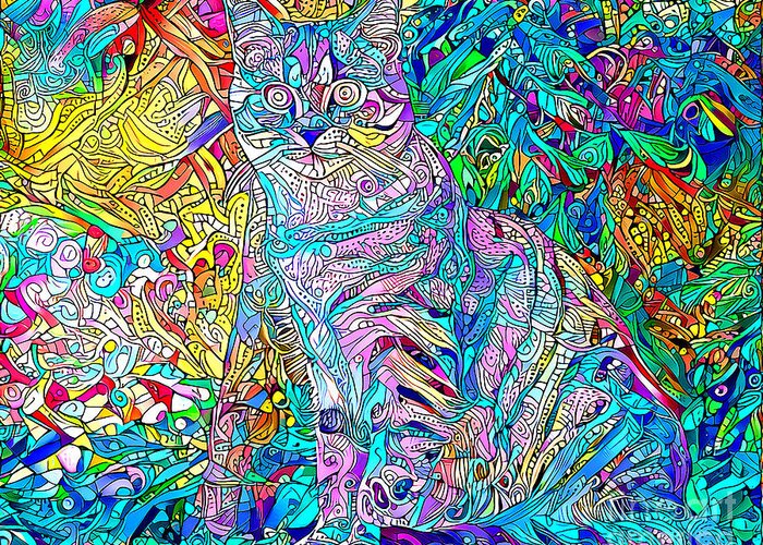 Wingsdomain Greeting Card featuring the photograph Pychedelic Cat in Contemporary Psychedelic Colors 20201120 by Wingsdomain Art and Photography