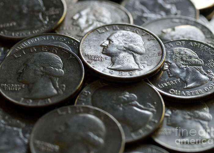 Coins Greeting Card featuring the photograph Quarters Macro by Phil Perkins