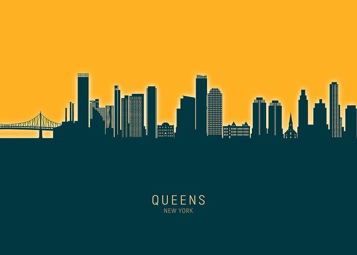 Queens Greeting Card featuring the digital art Queens New York Skyline #79 by Michael Tompsett