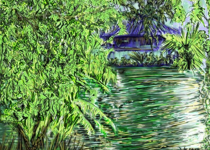 Lake Greeting Card featuring the digital art Quiet Reflection, Elmendorf Lake by Angela Weddle