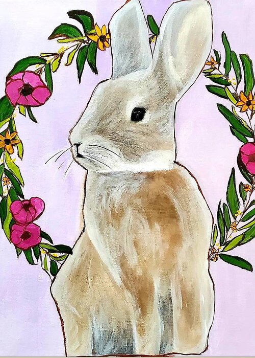 Rabbit Greeting Card featuring the painting Rabbit by Amy Kuenzie