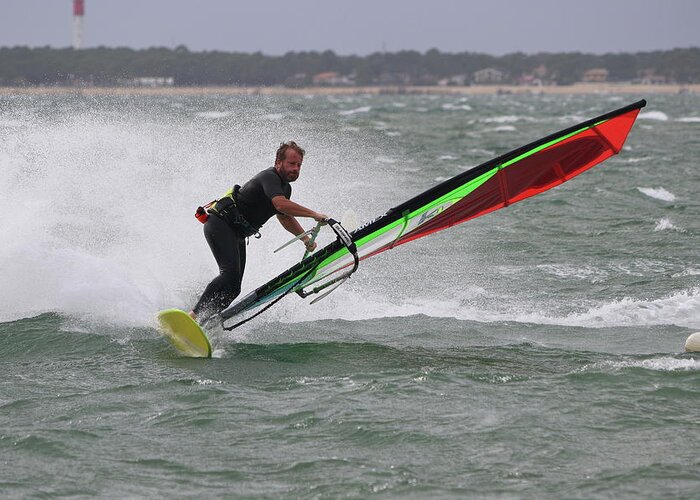 Planche à Voile Greeting Card featuring the photograph Windsurf Racing Jibe by Eric BRENAC
