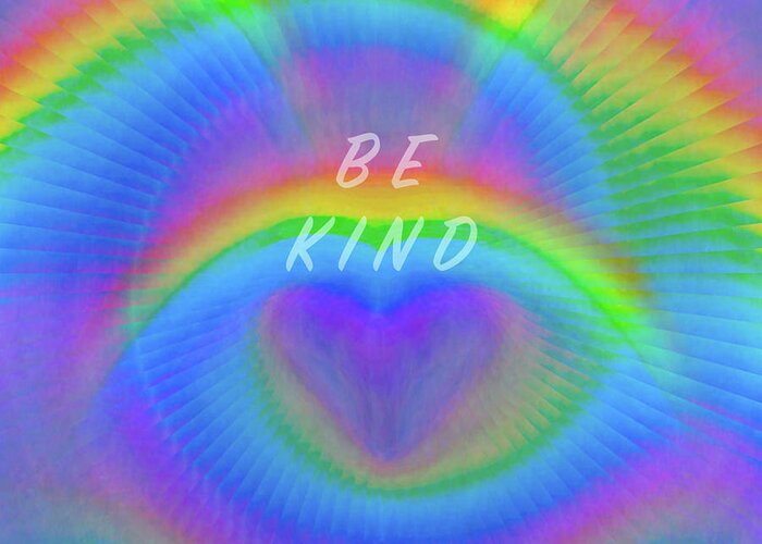 #bekind #bekindtooneanother #ellendegeneres #theellenshow #heart #love #customfacemask #facemask #mask #clothfacemask #facecovering #facemasksforsale #maskforsale #fashionablemask #covidmask #facecover #washablemask #rainbow #rainbowmask #rainbowfacemask #whenitrainslookforrainbows #bearainbowinthestorm #colorful #art #stayathome #nurse #nursegift #doctor #doctorgift #healthcareworkergift #gift #ppe #covid19 #coronavirus #lgbtq #pride #gaypride #togetheralone #nystrong #nytough Greeting Card featuring the digital art Rainbow Love - Be Kind Face Mask by Artistic Mystic