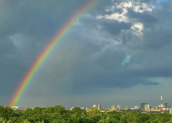 Rainbow Greeting Card featuring the photograph Rainbow over Boston by Ken Stampfer