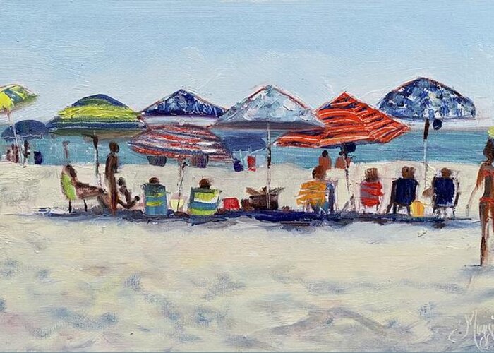 Impressionistic Beach Greeting Card featuring the painting Rainbow Row by Maggii Sarfaty