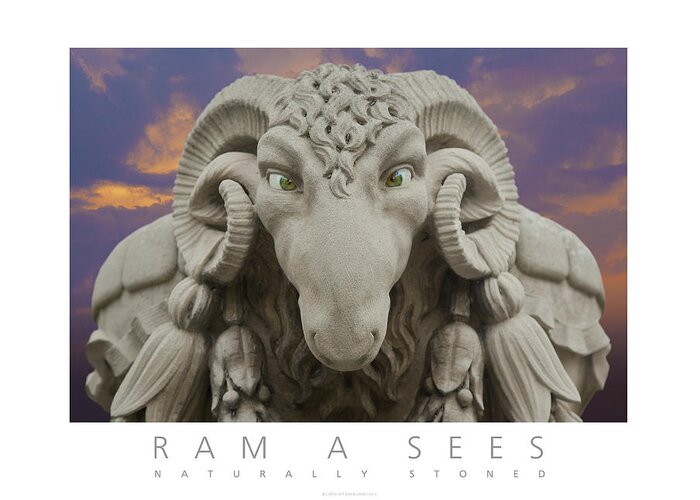 Ram Greeting Card featuring the digital art Ram A Sees Naturally Stoned Poster by David Davies