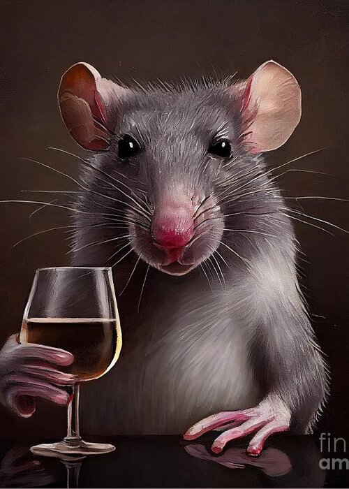Pest Greeting Card featuring the painting Rat Having Drink by N Akkash