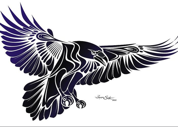 Raven Greeting Card featuring the digital art Raven Flight by Bryan Smith