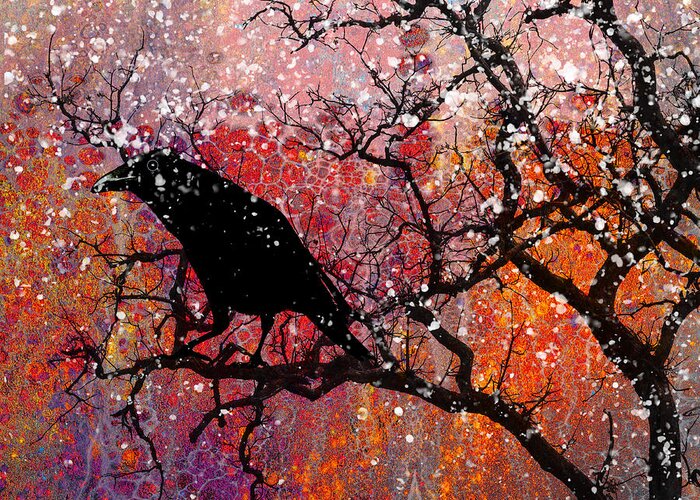 Raven Greeting Card featuring the digital art Raven in The Snow by Sandra Selle Rodriguez