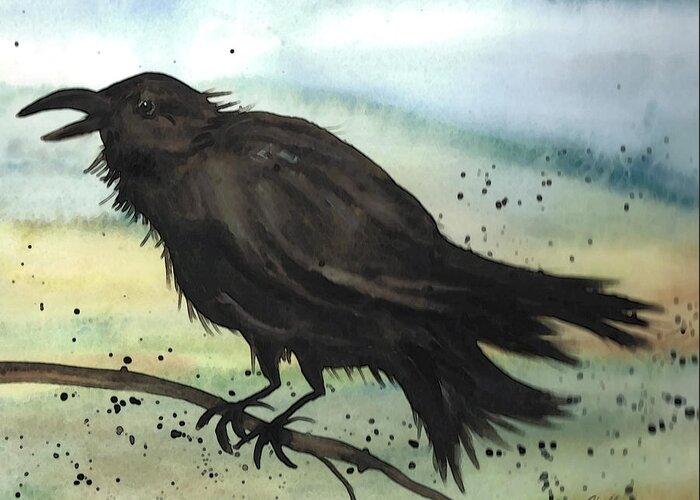 Raven Greeting Card featuring the painting Raven Raven by Vallee Johnson