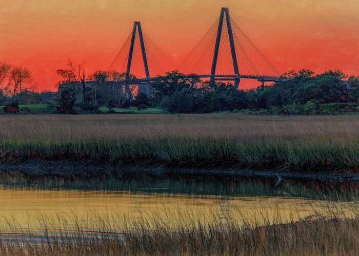Charleston Greeting Card featuring the photograph Ravenel Bridge Sunset by Marcy Wielfaert