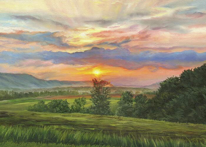 Raystown Greeting Card featuring the painting Raystown Sunset by Steph Moraca
