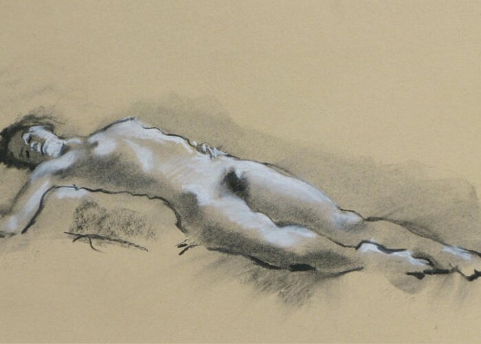 Nude Greeting Card featuring the drawing Reclining Nude by Robert Bissett