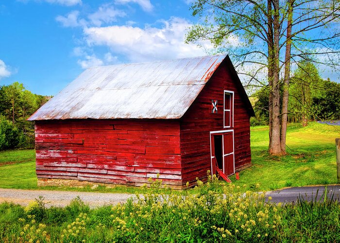 Barns Greeting Card featuring the photograph Red Barn in Wildflowers by Debra and Dave Vanderlaan
