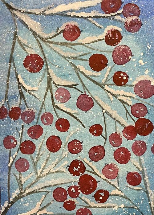 Red Berries Greeting Card featuring the painting Red Berries in Snow by Lisa Neuman