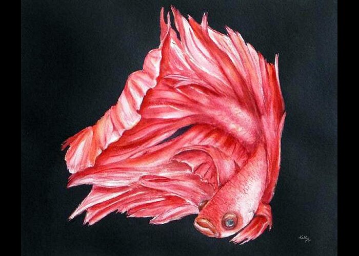 Siamese Fighting Fish Greeting Card featuring the painting Red Betta Fighting Fish by Kelly Mills