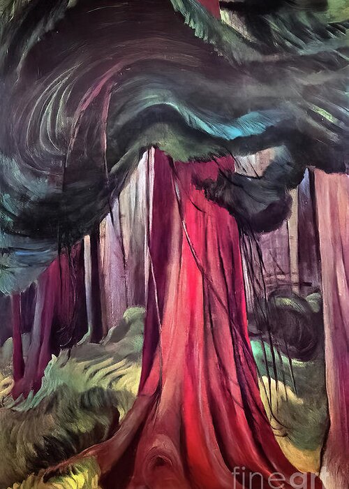 Red Greeting Card featuring the painting Red Cedar by Emily Carr 1933 by Emily Carr