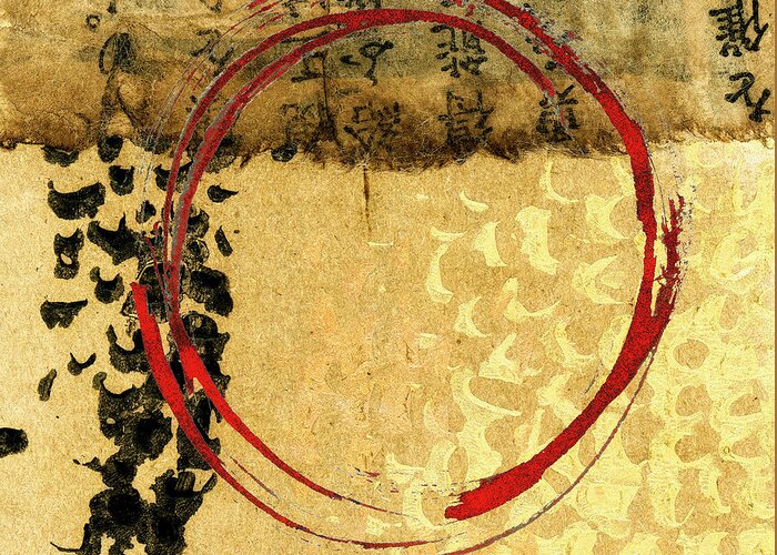 Enso Greeting Card featuring the mixed media Red Enso Circle by Carol Leigh