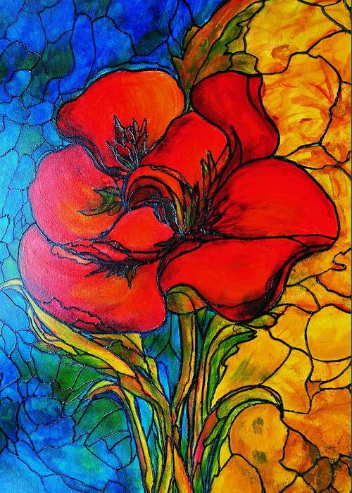 Original Painting Greeting Card featuring the painting Red Flower by Rae Chichilnitsky