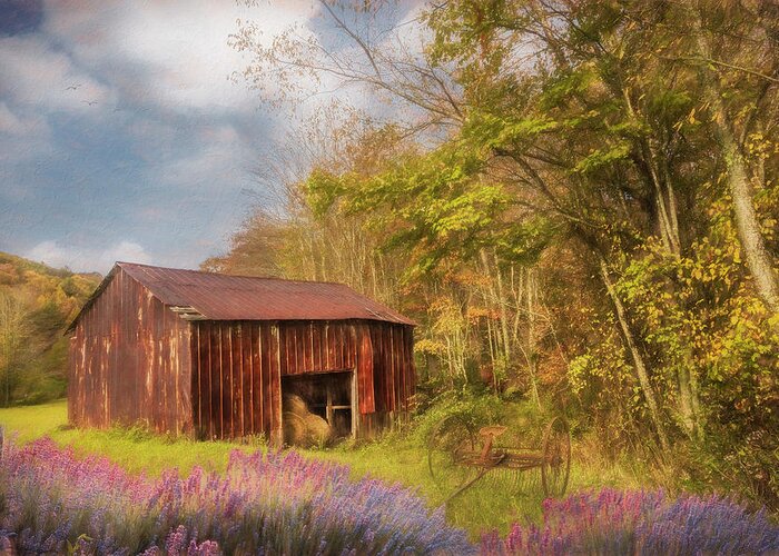 Barns Greeting Card featuring the photograph Red Hay Barn along the Creeper Trail Damascus Virginia Painting by Debra and Dave Vanderlaan