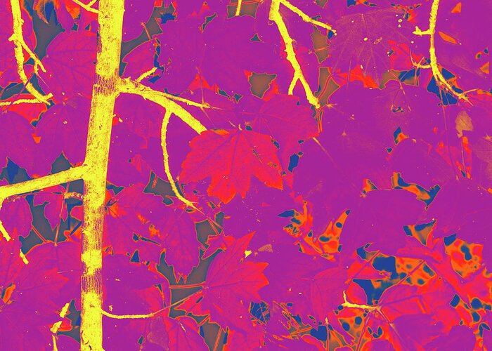 Memphis Greeting Card featuring the digital art Red Leaves On Green by David Desautel