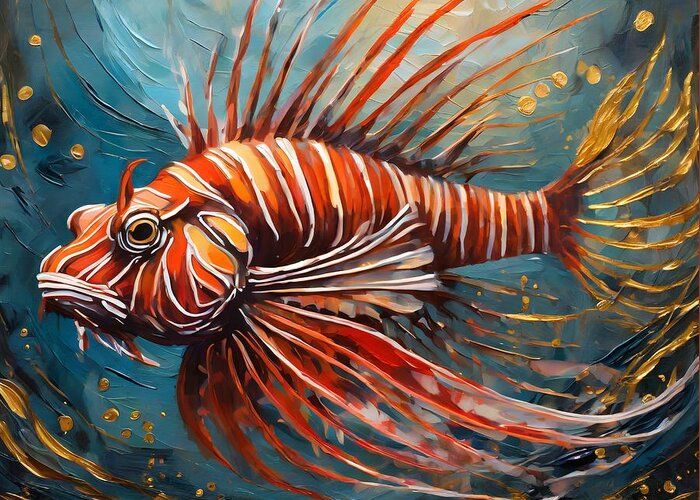 Oil Painting Greeting Card featuring the mixed media Red Lionfish by Susan Rydberg