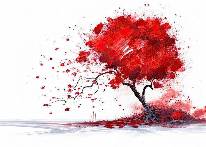 Red Vibrant Tree Art Greeting Card featuring the painting Red Magnificence - Dark Red Art by Lourry Legarde