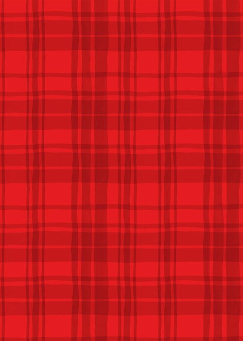 Red Greeting Card featuring the painting Red Plaid Pattern - Art by Jen Montgomery by Jen Montgomery