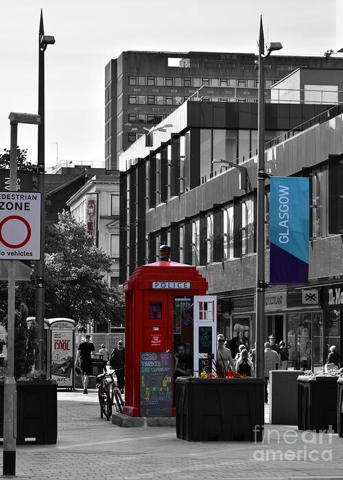 Red Police Box Greeting Card featuring the photograph Red Police Box, Glasgow by Yvonne Johnstone