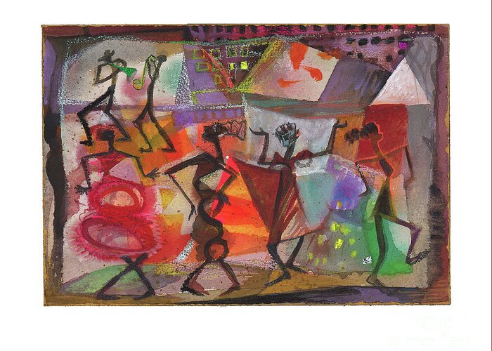 Rhythms Greeting Card featuring the mixed media Red Rhythms by Cherie Salerno