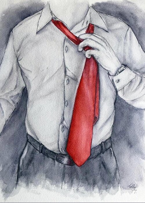 Tie Greeting Card featuring the painting Red Tie by Kelly Mills