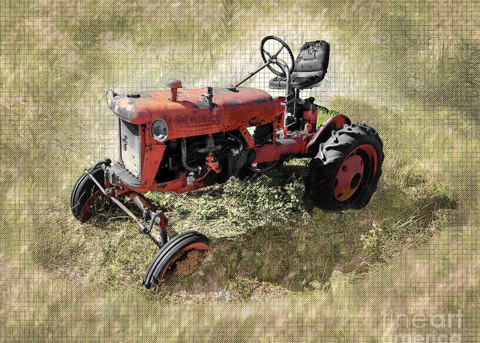 Barn Greeting Card featuring the digital art Red Tractor by Anthony Ellis