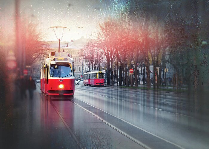 Vienna Greeting Card featuring the photograph Red Trams of Vienna Austria by Carol Japp