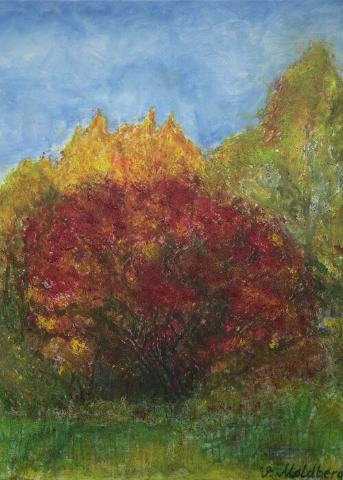 Red Tree Greeting Card featuring the painting Red Tree by Vibeke Moldberg