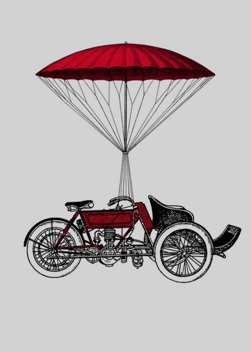 Moto Greeting Card featuring the digital art Red Trike On Parachute by Madame Memento