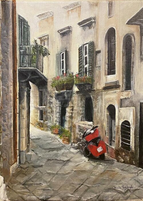 Painting Greeting Card featuring the painting Red Vespa by Paula Pagliughi