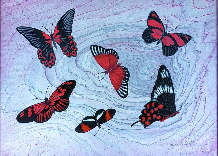 Butterflies Greeting Card featuring the painting Red Wings by Lucy Arnold