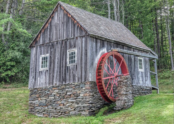 Americana Greeting Card featuring the photograph Red Waterwheel of Vermont by David Letts