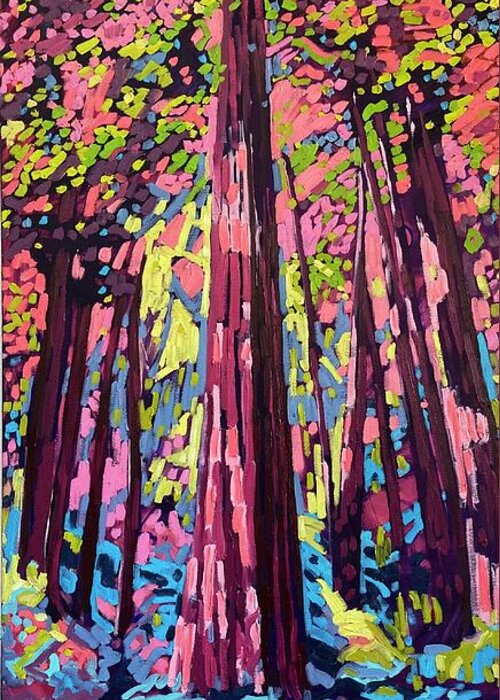 Redwood Majesty Greeting Card featuring the painting Redwood Majesty by Therese Legere