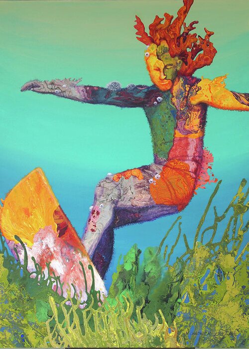 Surfer Greeting Card featuring the painting Reef Rider by Marguerite Chadwick-Juner