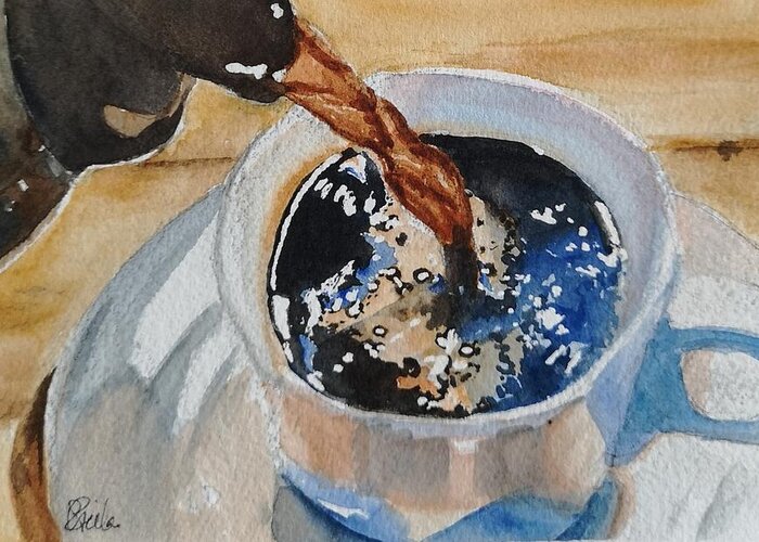 Coffee Greeting Card featuring the painting Refill Please by Sheila Romard